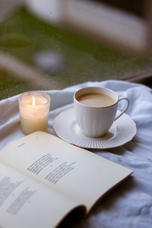 Cup of tea and a lit candle, a moment of calm